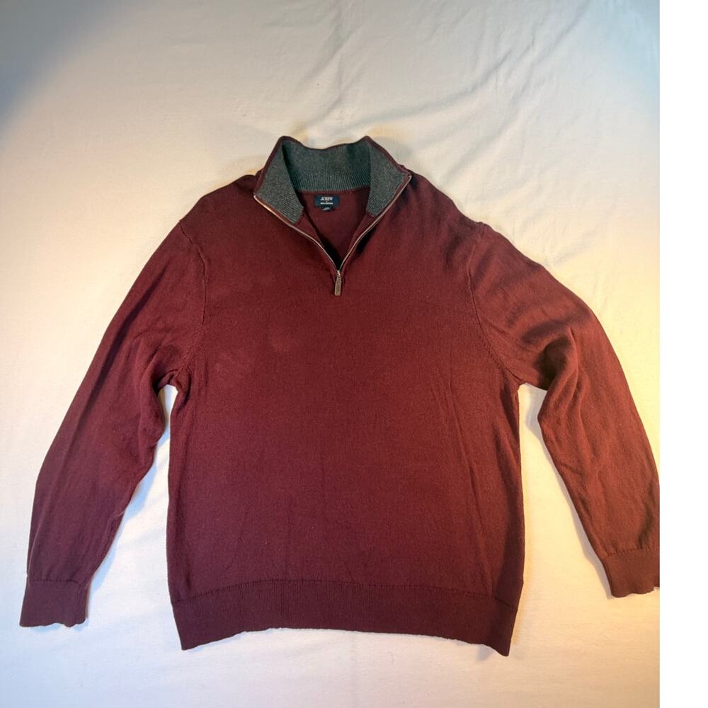 J.Crew BF091 Cotton Quarter-Zip Sweater Burgundy Gray Collar Mens XXL - Picture 2 of 8